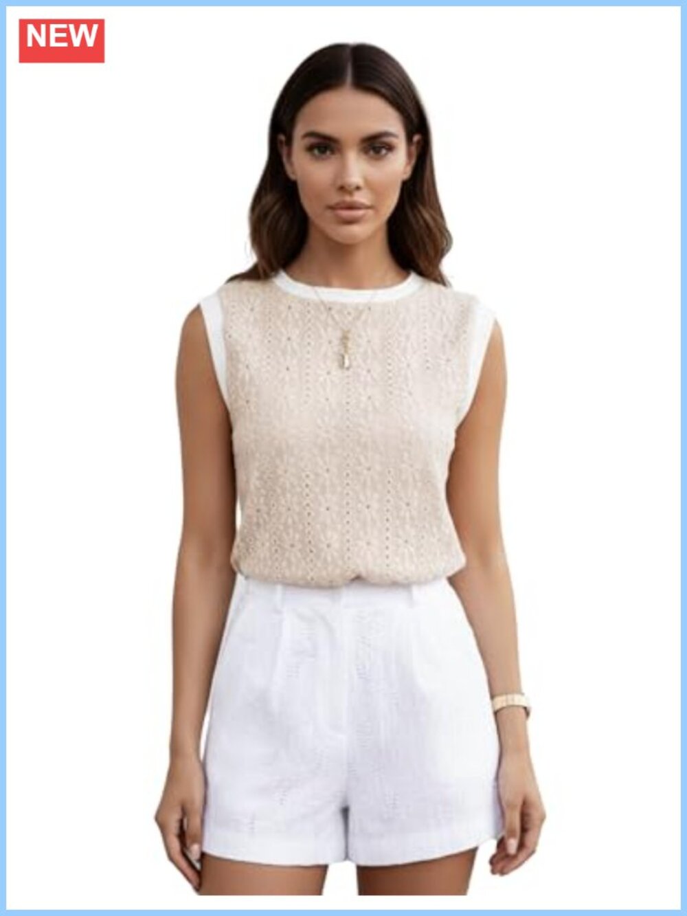 Women's Eyelet Floral Sleeveless Tank Top